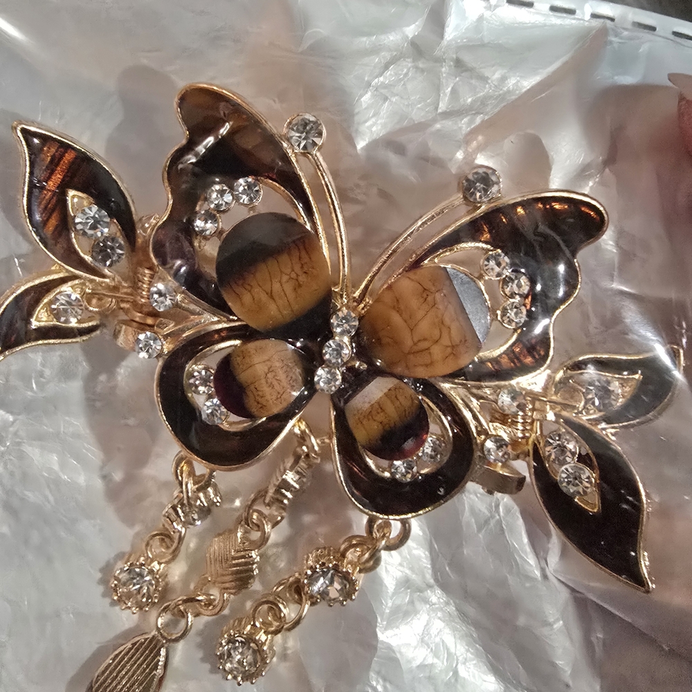 Elegant Gold and Brown Butterfly Hair Clip